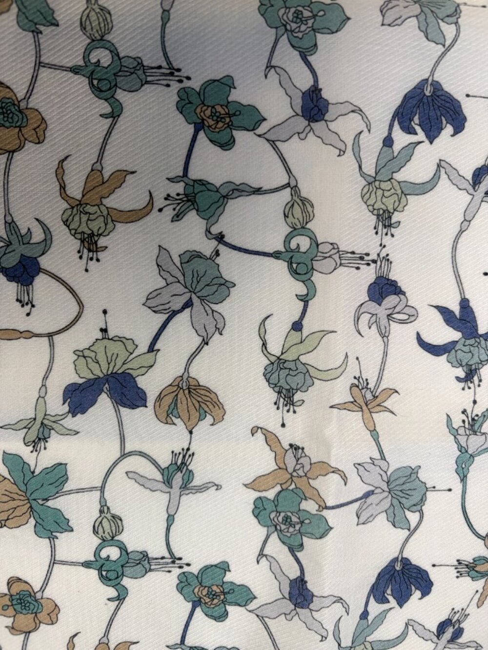 Liberty of London Cotton Floral Scarf Blue Ivory 20" - Picture 15 of 15